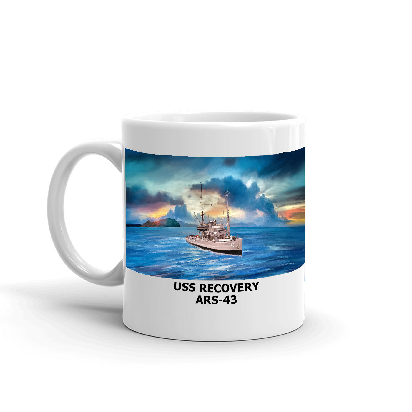 USS Recovery ARS-43 Coffee Cup Mug Left Handle