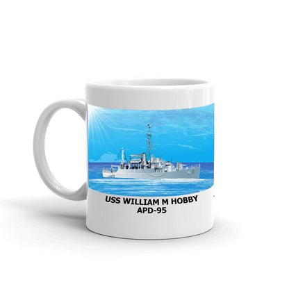 USS William M Hobby APD-95 Coffee Cup Mug Left Handle