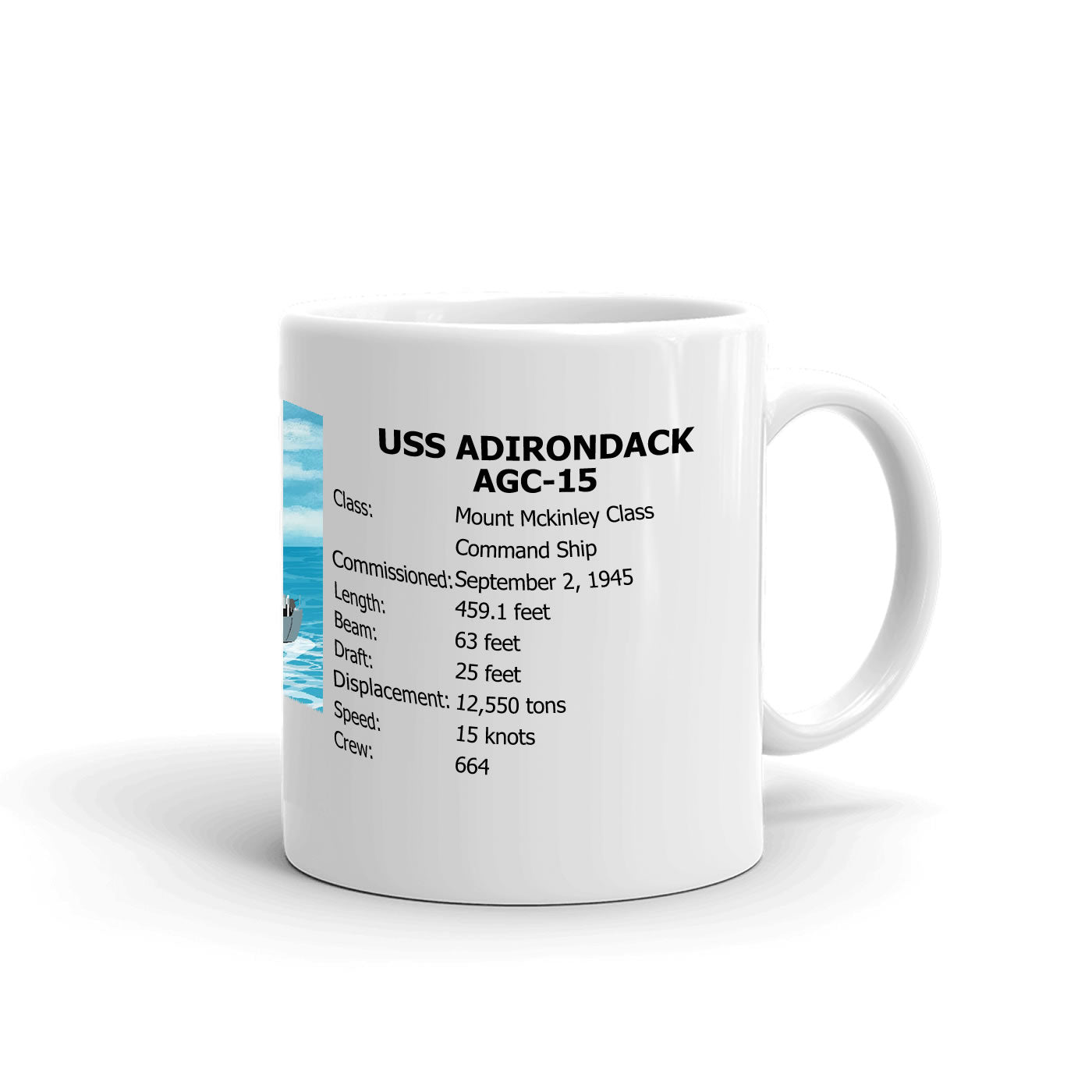 USS Adirondack AGC-15 Coffee Cup Mug Right Handle