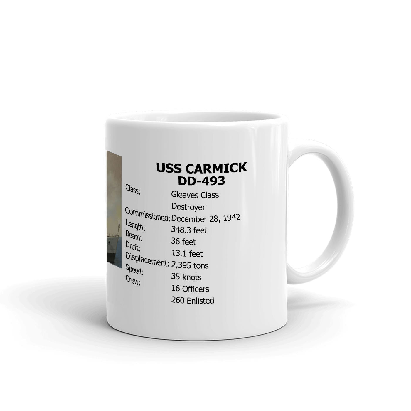 USS Carmick DD-493 Coffee Cup Mug Right Handle