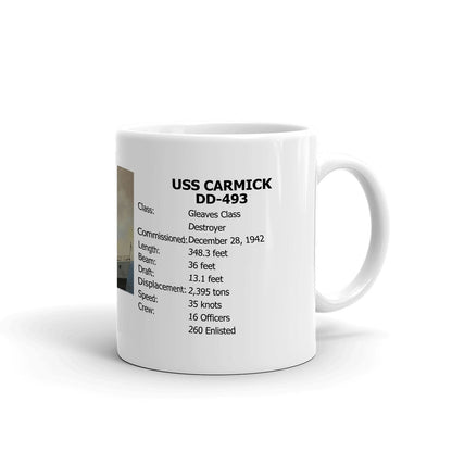 USS Carmick DD-493 Coffee Cup Mug Right Handle