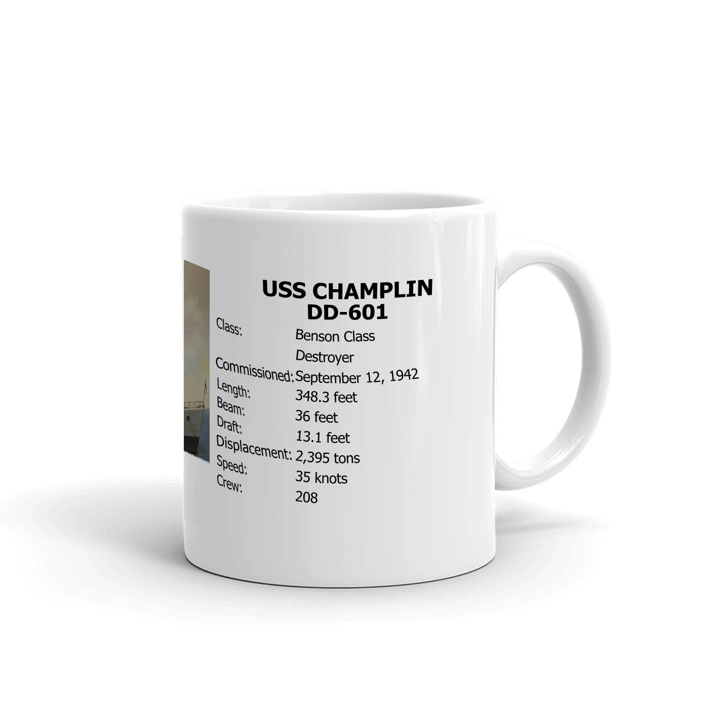 USS Champlin DD-601 Coffee Cup Mug Right Handle