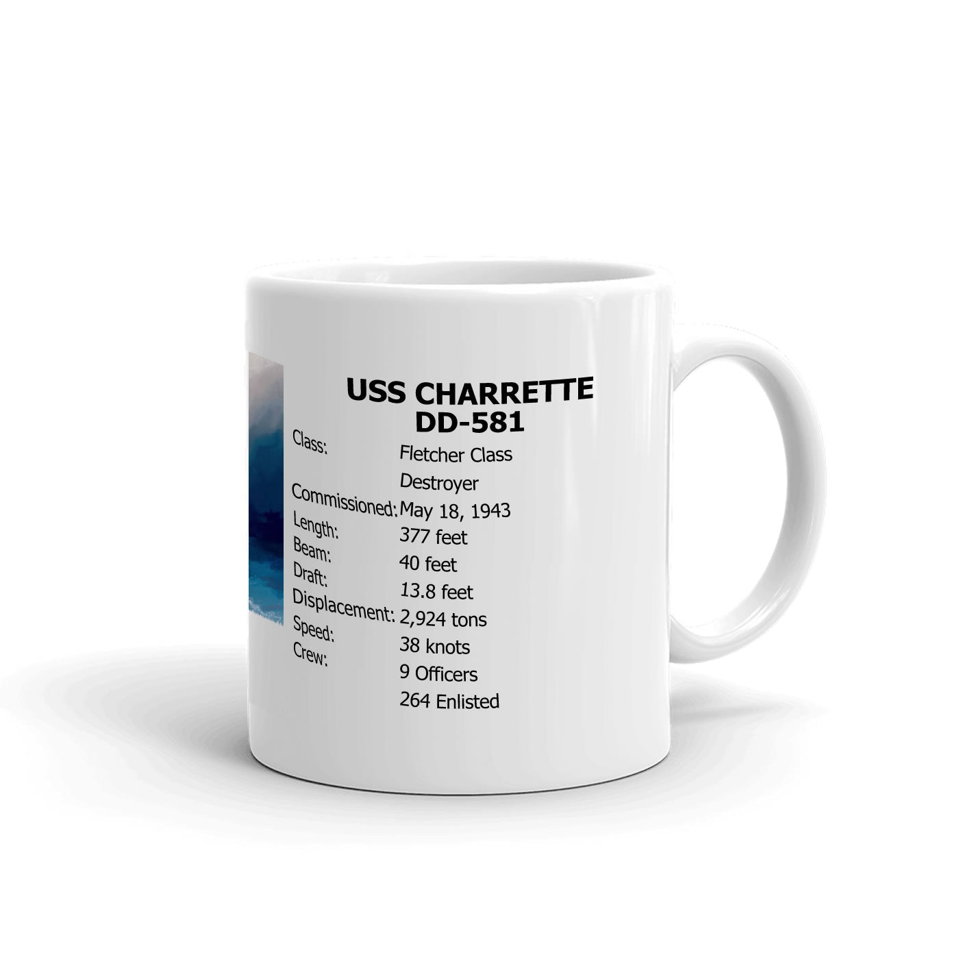 USS Charrette DD-581 Coffee Cup Mug Right Handle