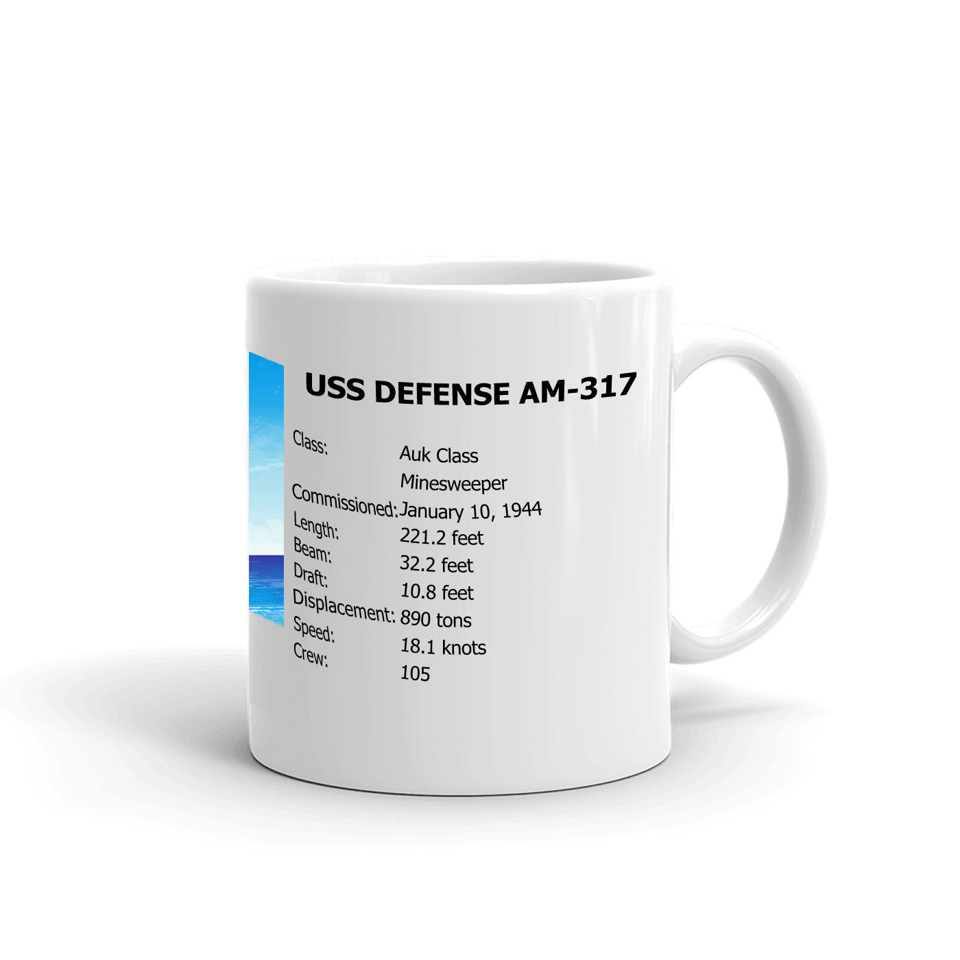 USS Defense AM-317 Coffee Cup Mug Right Handle