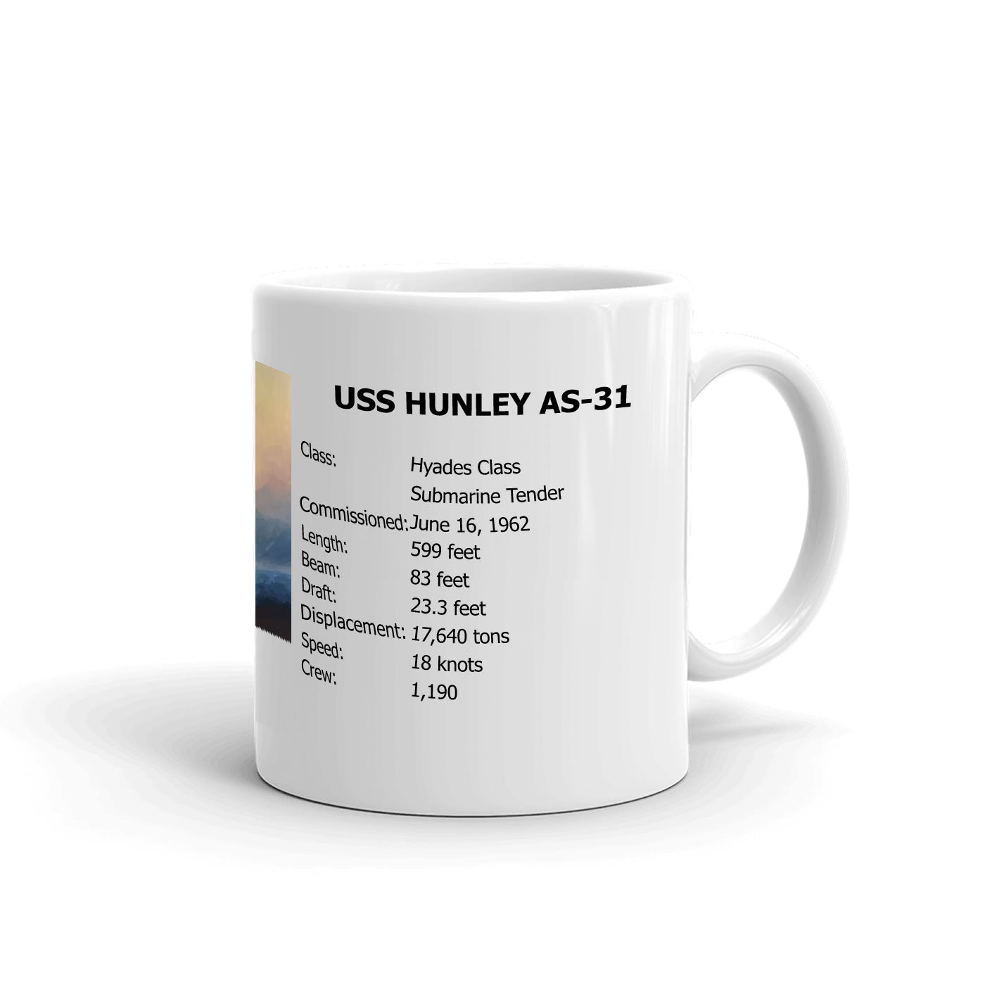 USS Hunley AS-31 Coffee Cup Mug Right Handle