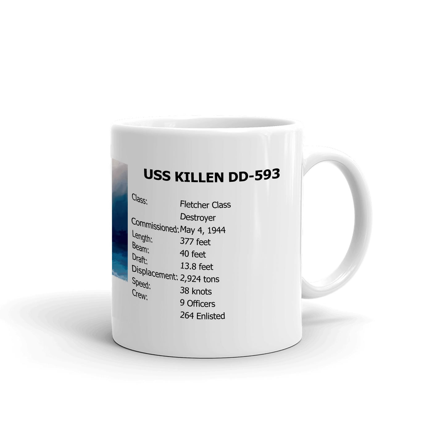 USS Killen DD-593 Coffee Cup Mug Right Handle