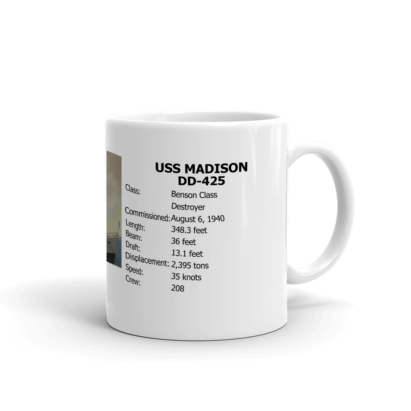 USS Madison DD-425 Coffee Cup Mug Right Handle