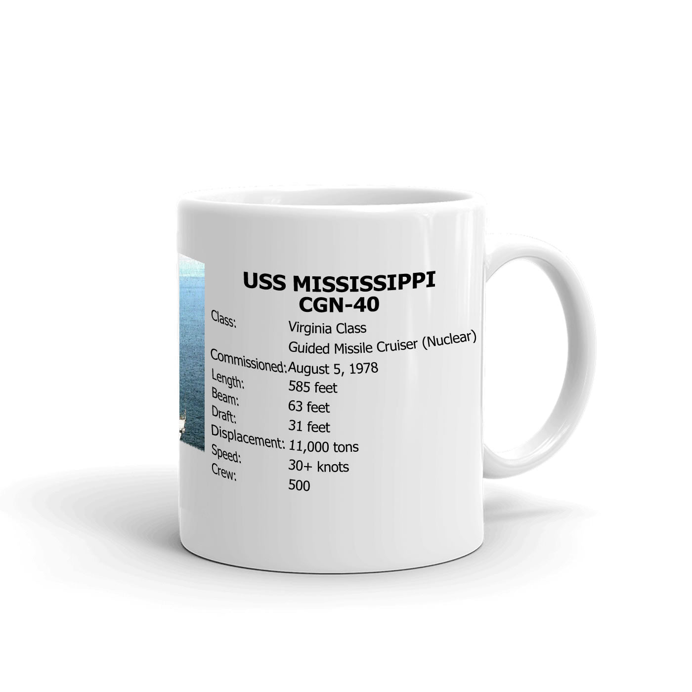 USS Mississippi CGN-40 Coffee Cup Mug Right Handle