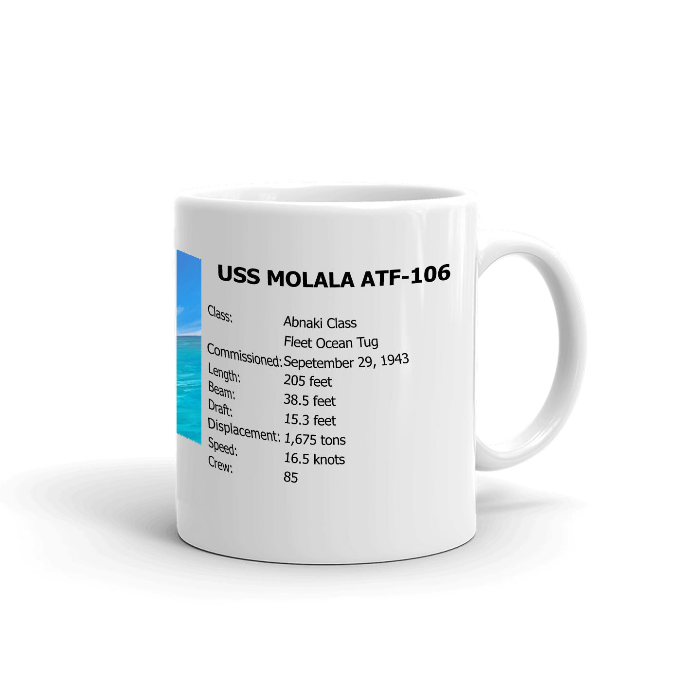 USS Molala ATF-106 Coffee Cup Mug Right Handle