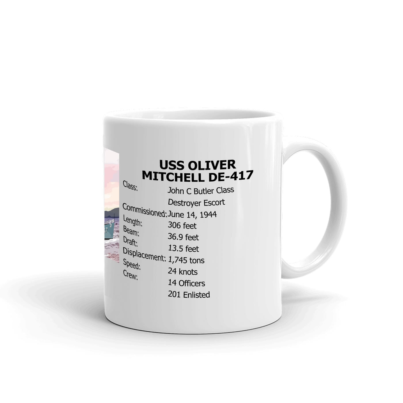 USS Oliver Mitchell DE-417 Coffee Cup Mug Right Handle