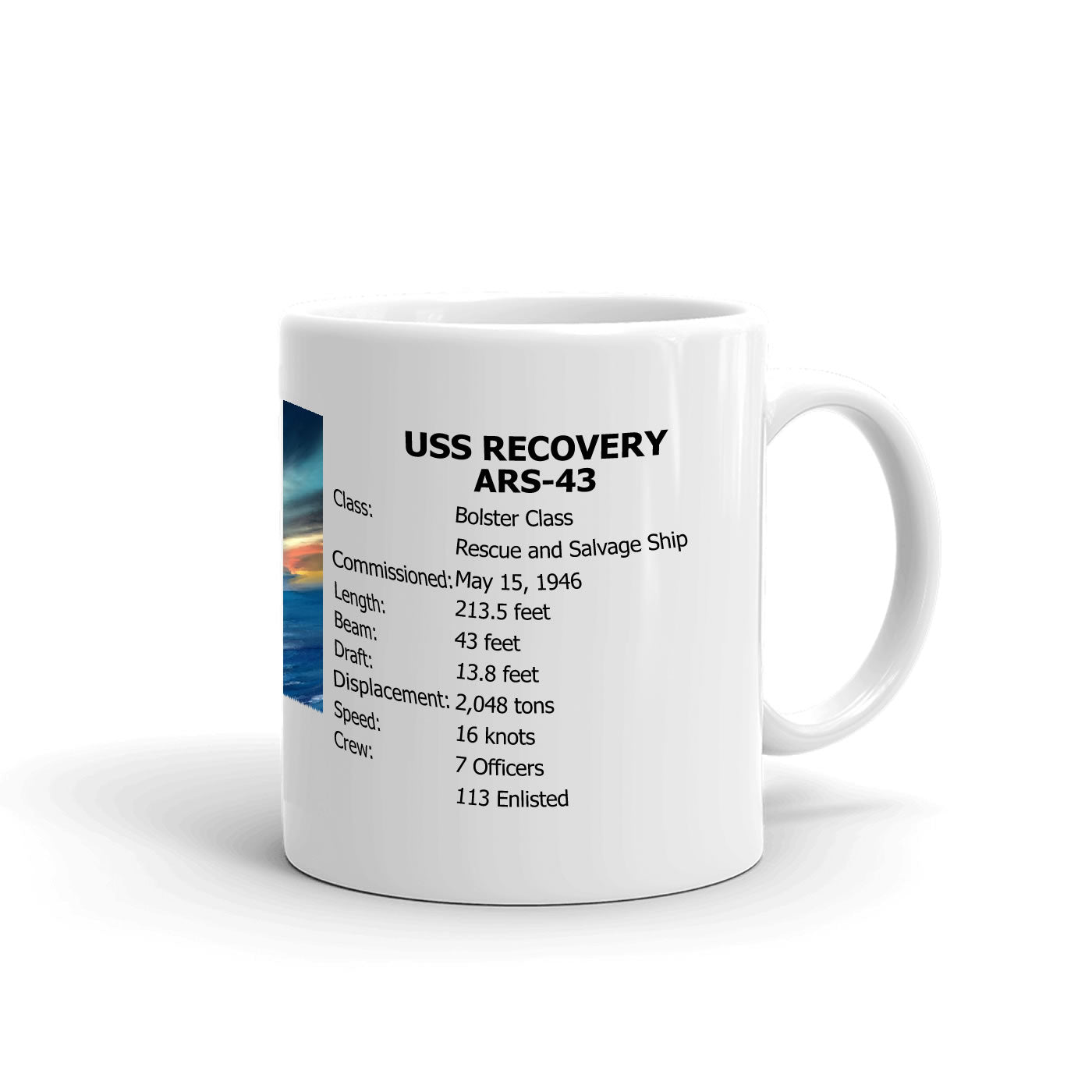 USS Recovery ARS-43 Coffee Cup Mug Right Handle