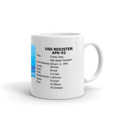 USS Register APD-92 Coffee Cup Mug Right Handle