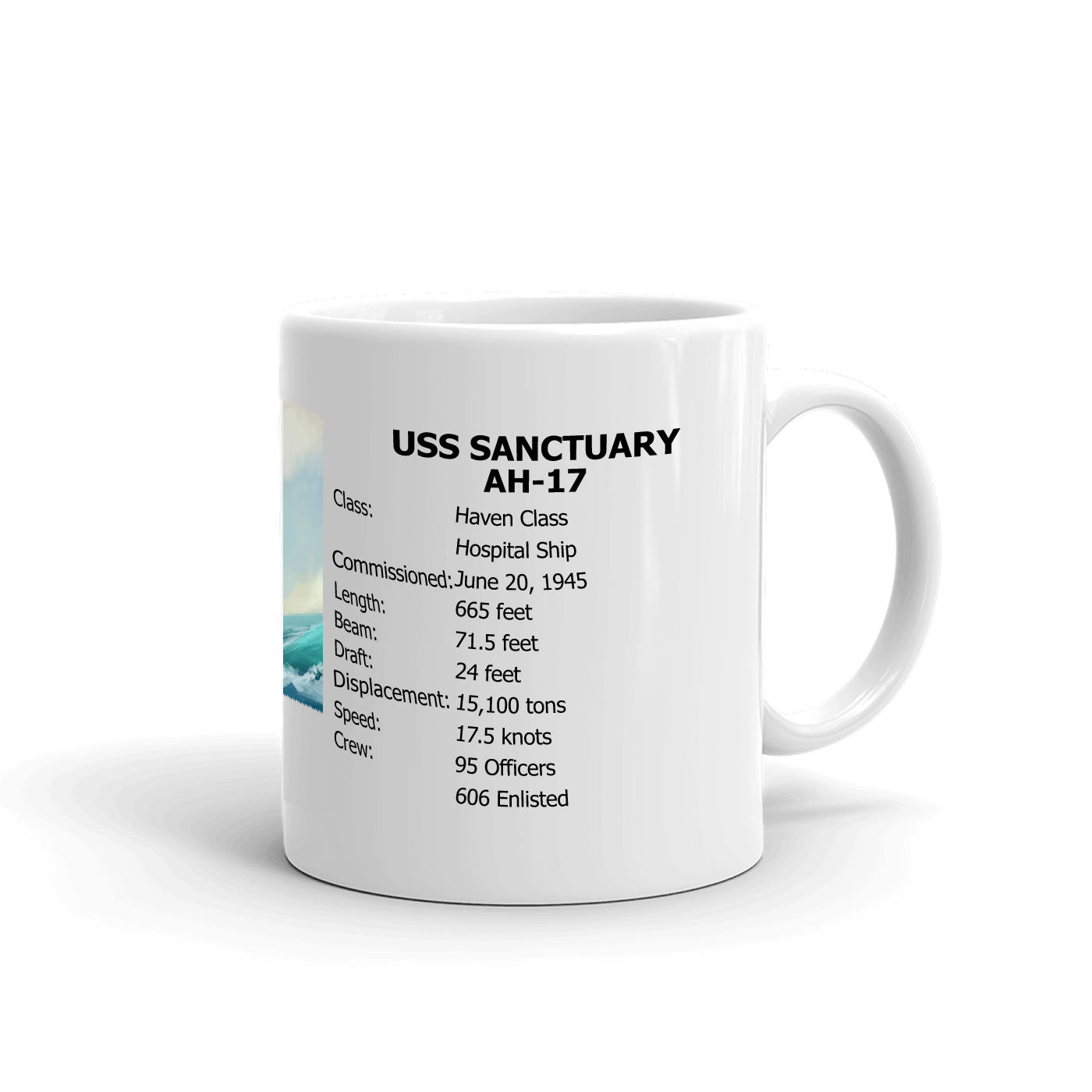 USS Sanctuary AH-17 Coffee Cup Mug Right Handle