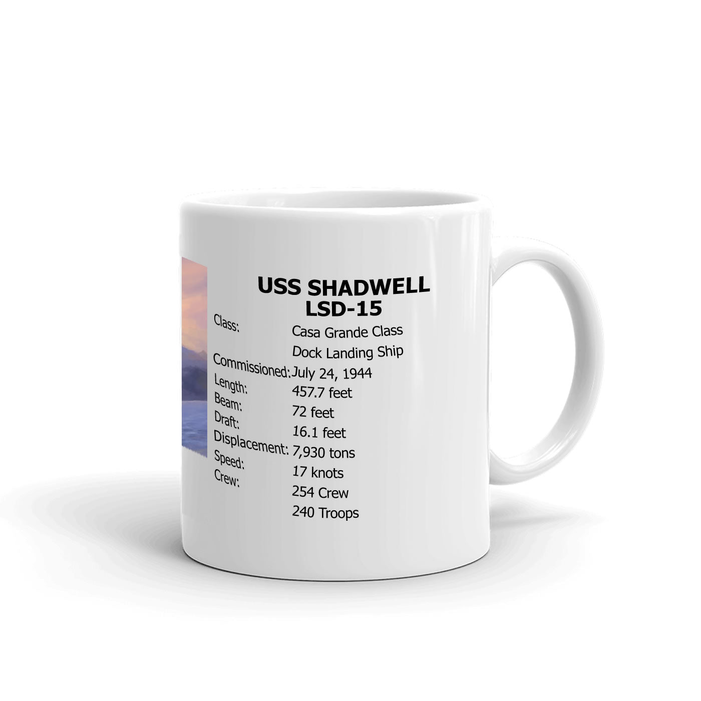 USS Shadwell LSD-15 Coffee Cup Mug Right Handle