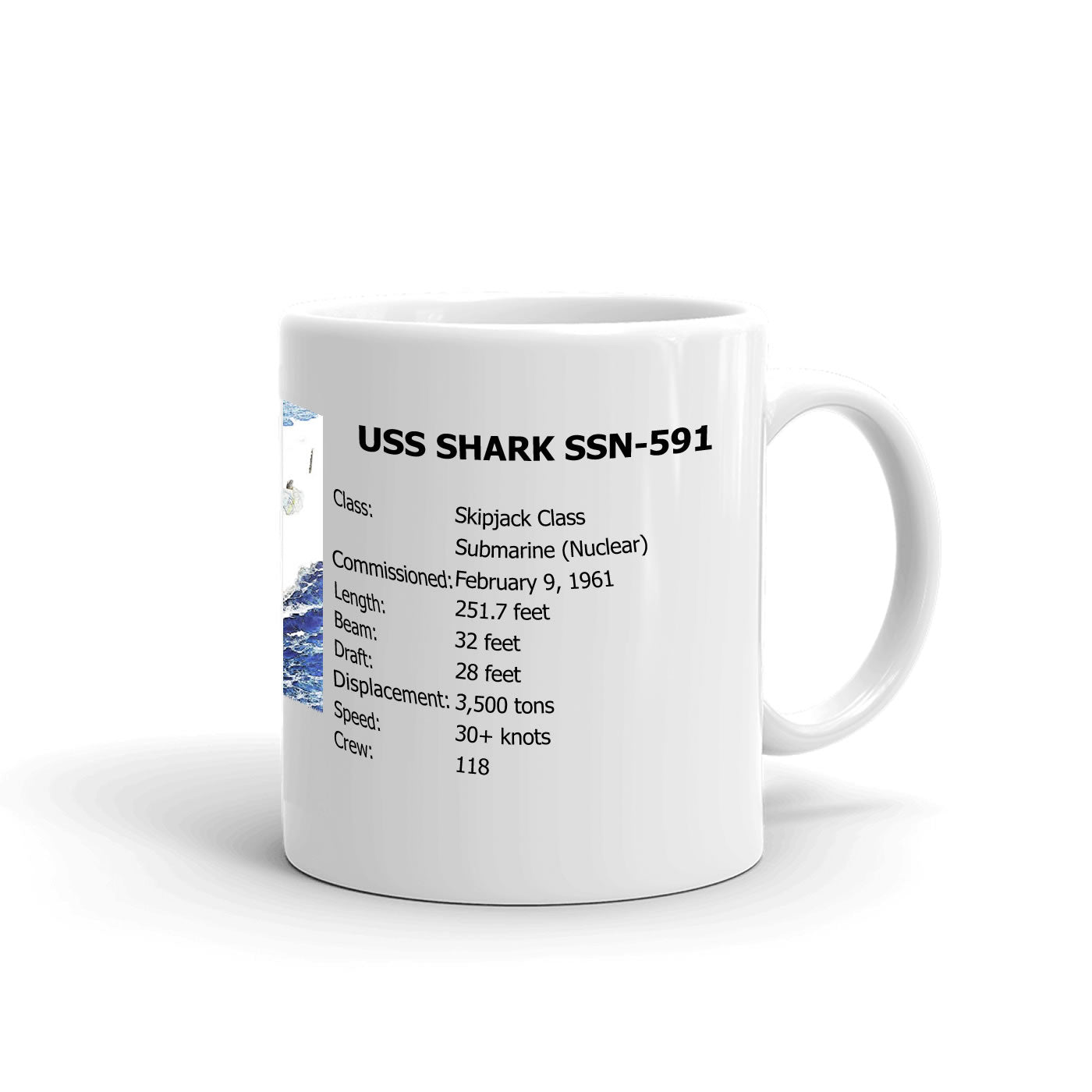 USS Shark SSN-591 Coffee Cup Mug Right Handle