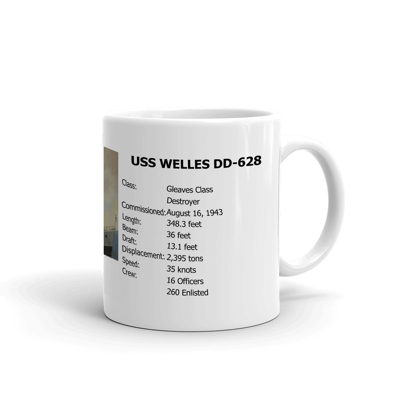 USS Welles DD-628 Coffee Cup Mug Right Handle