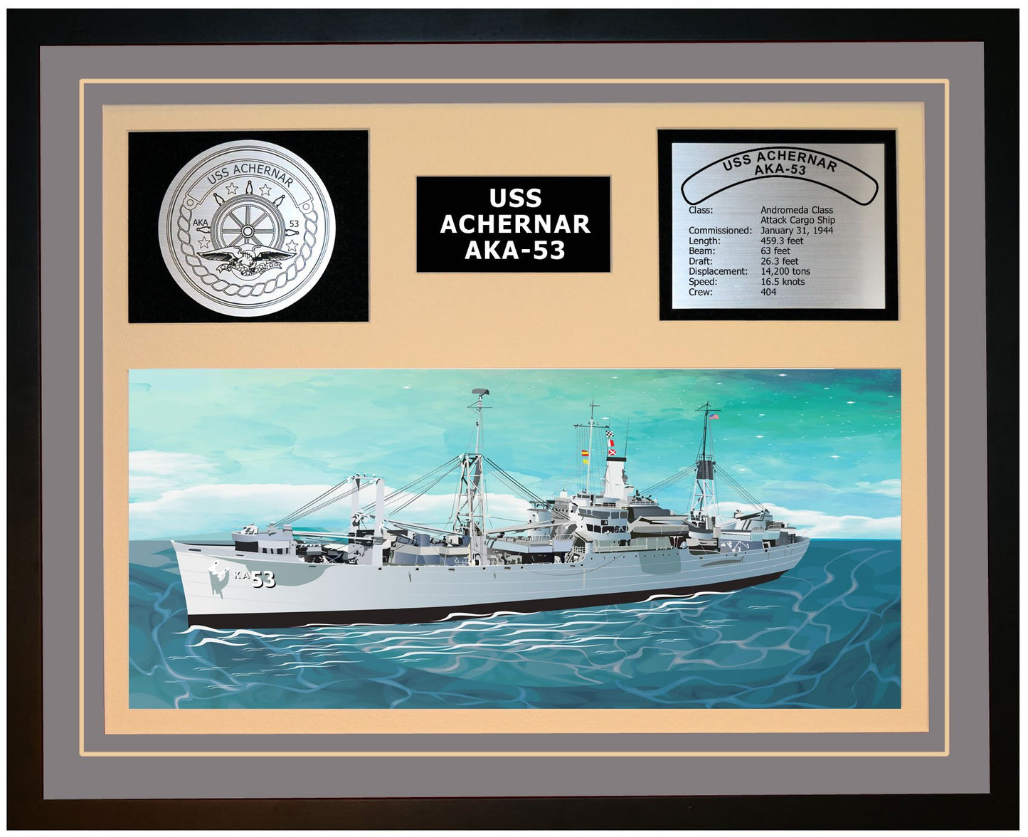 USS ACHERNAR AKA-53 Framed Navy Ship Display