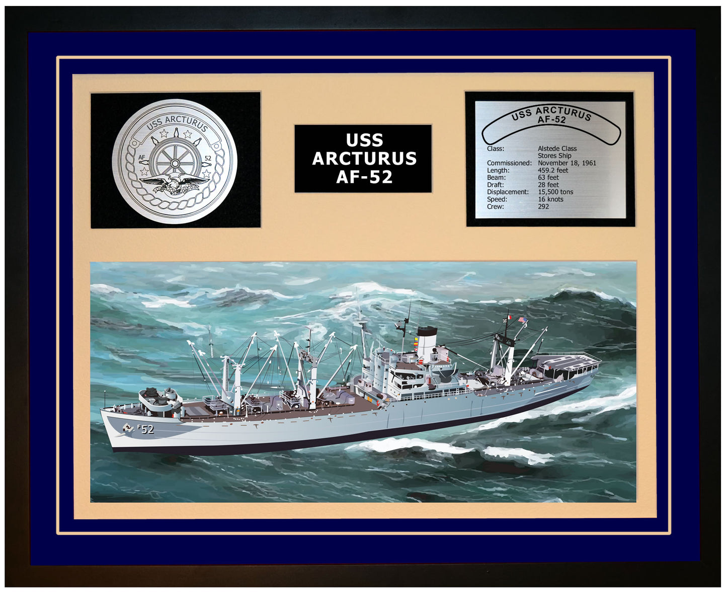 USS ARCTURUS AF-52 Framed Navy Ship Display Blue