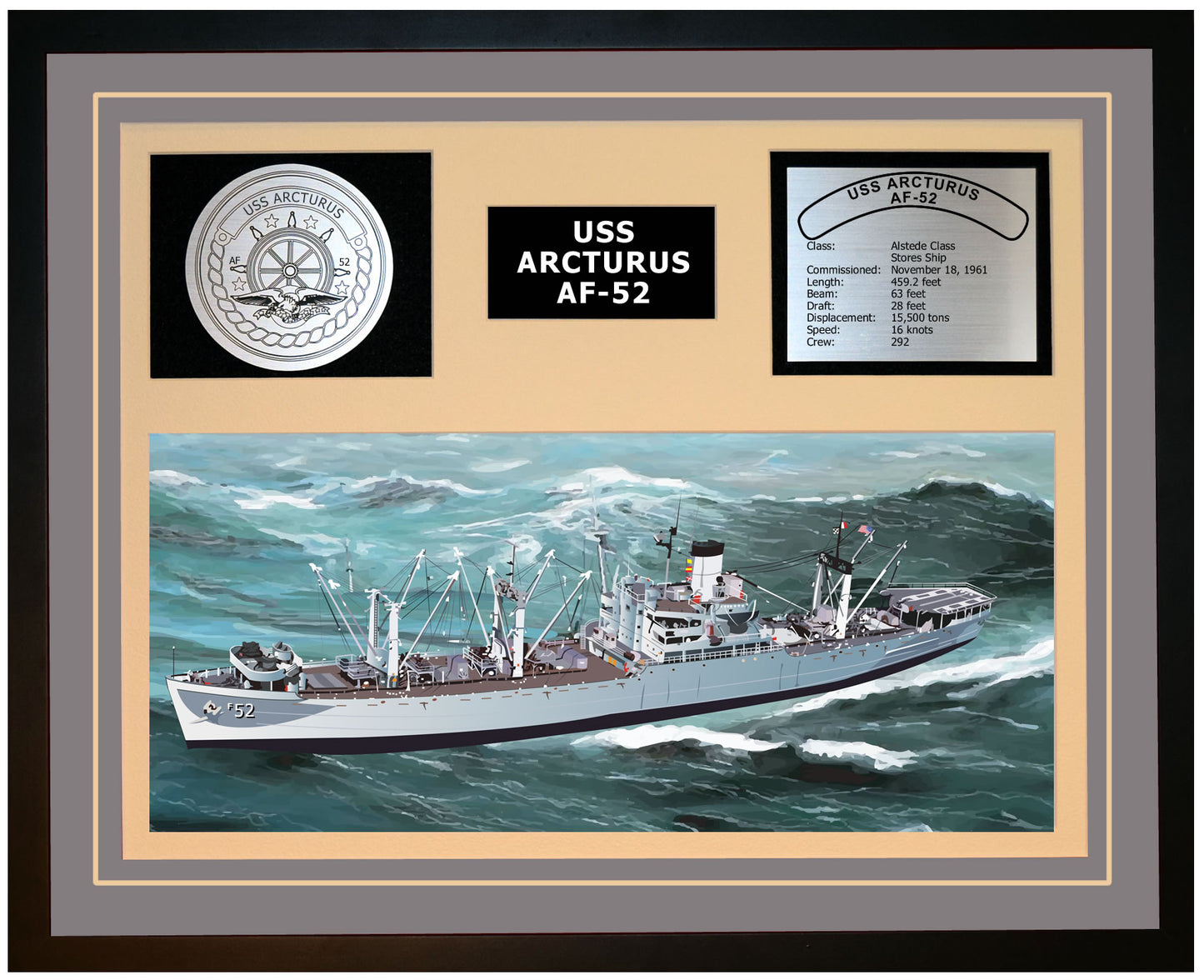 USS ARCTURUS AF-52 Framed Navy Ship Display Grey