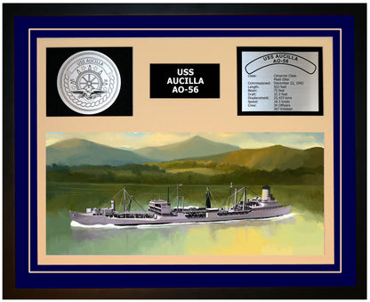 USS AUCILLA AO-56 Framed Navy Ship Display Blue