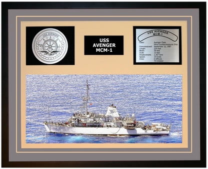 USS AVENGER MCM-1 Framed Navy Ship Display Grey