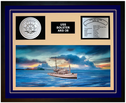 USS BOLSTER ARS-38 Framed Navy Ship Display Blue