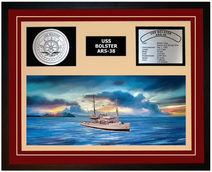 USS BOLSTER ARS-38 Framed Navy Ship Display Burgundy