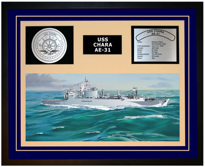 USS CHARA AE-31 Framed Navy Ship Display Blue