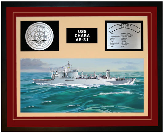 USS CHARA AE-31 Framed Navy Ship Display Burgundy