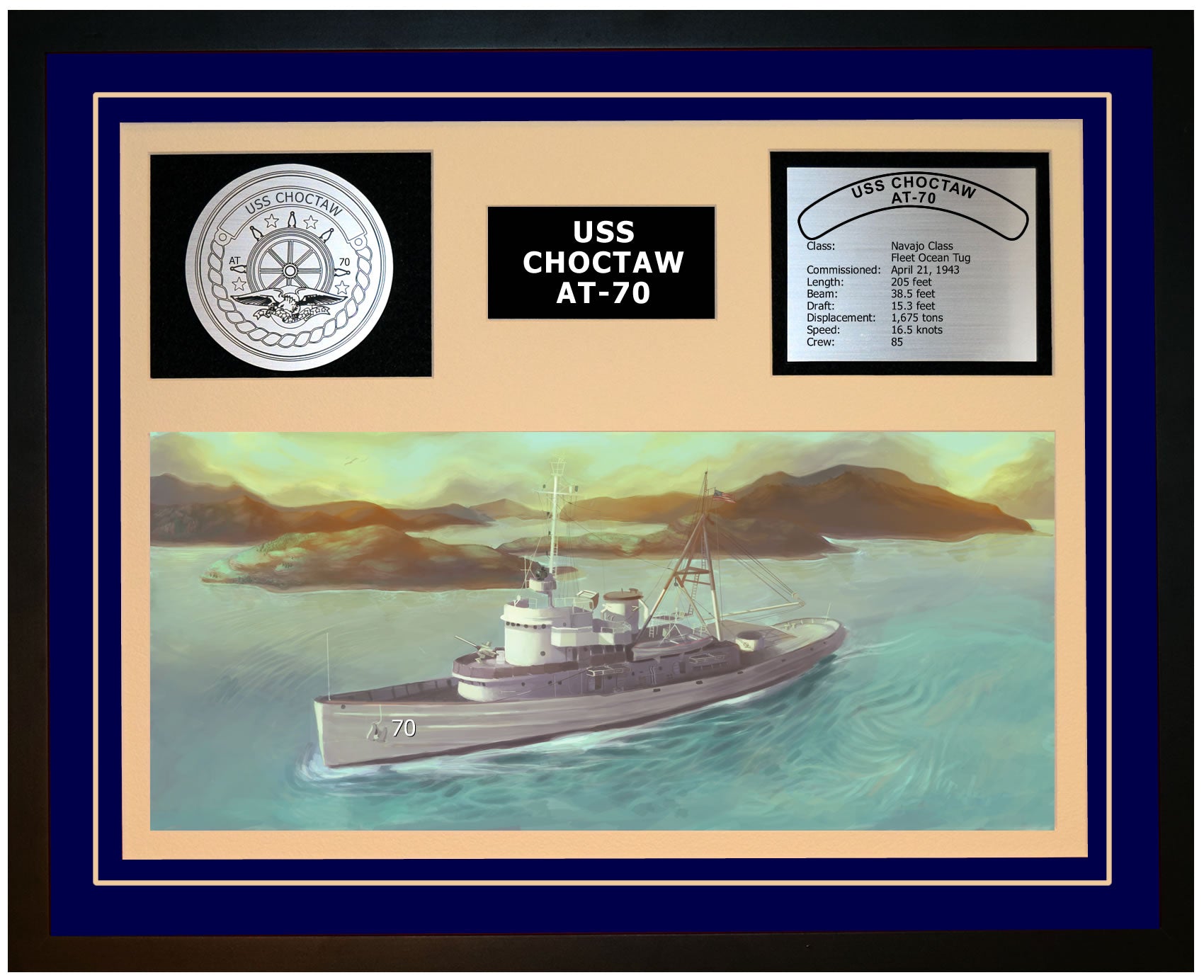 USS CHOCTAW AT-70 Framed Navy Ship Display Blue