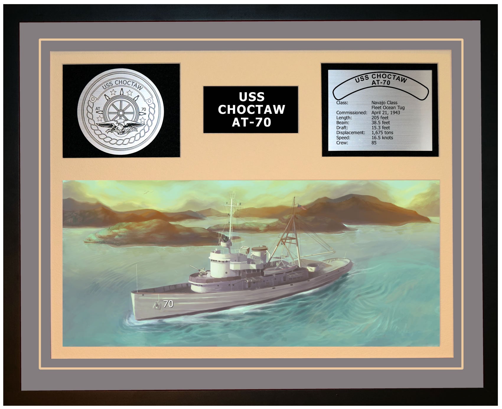 USS CHOCTAW AT-70 Framed Navy Ship Display Grey