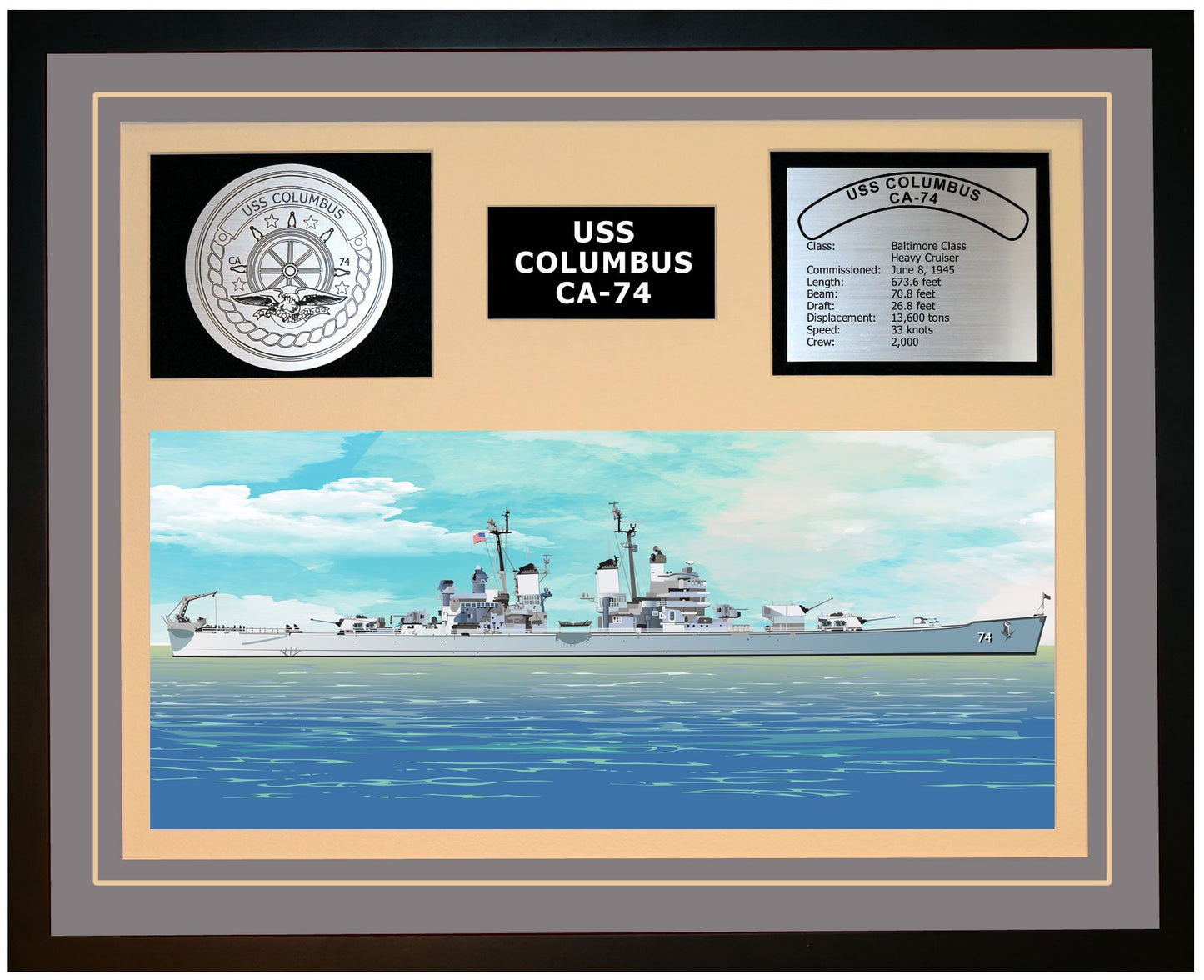 USS COLUMBUS CA-74 Framed Navy Ship Display