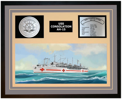 USS CONSOLATION AH-15 Framed Navy Ship Display Grey