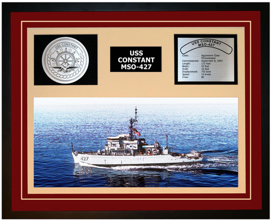 USS CONSTANT MSO-427 Framed Navy Ship Display Burgundy