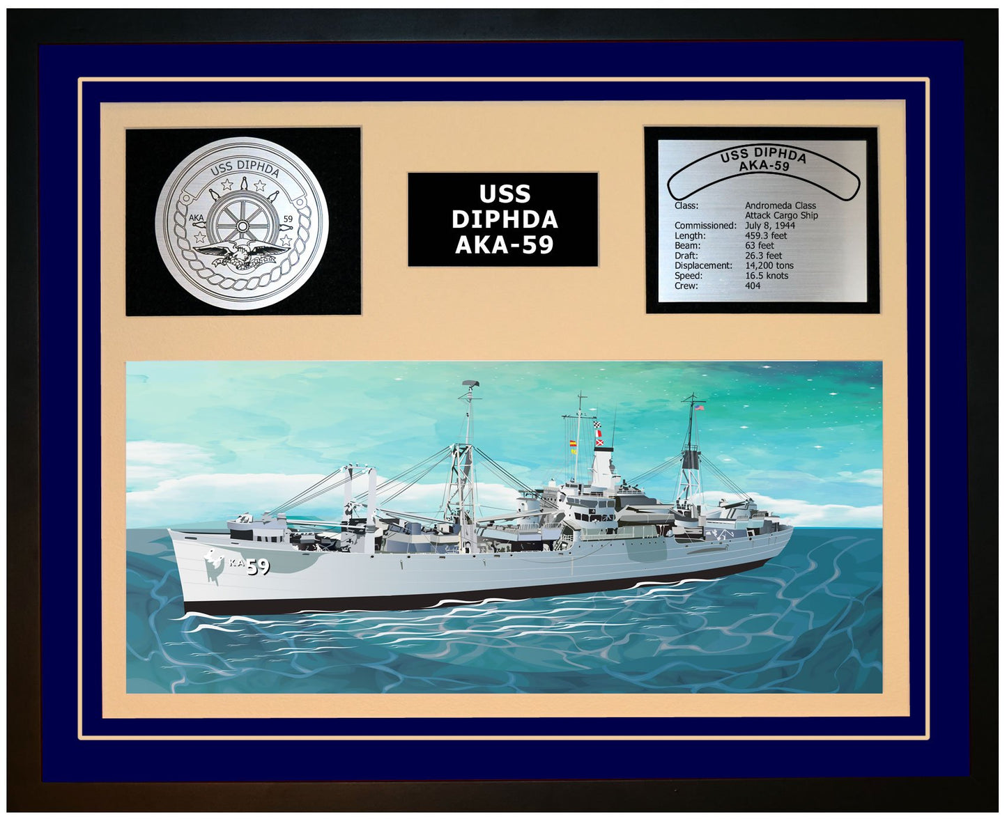 USS DIPHDA AKA-59 Framed Navy Ship Display