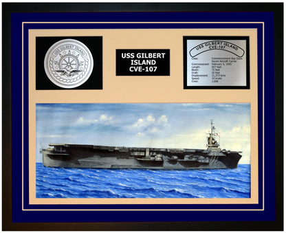 USS GILBERT ISLAND CVE-107 Framed Navy Ship Display Blue