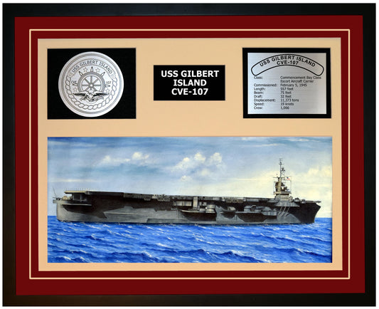 USS GILBERT ISLAND CVE-107 Framed Navy Ship Display Burgundy