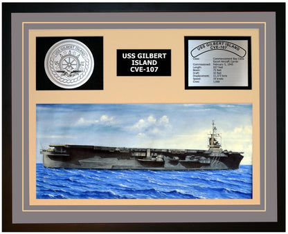 USS GILBERT ISLAND CVE-107 Framed Navy Ship Display Grey