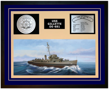 USS GILLETTE DE-681 Framed Navy Ship Display Blue