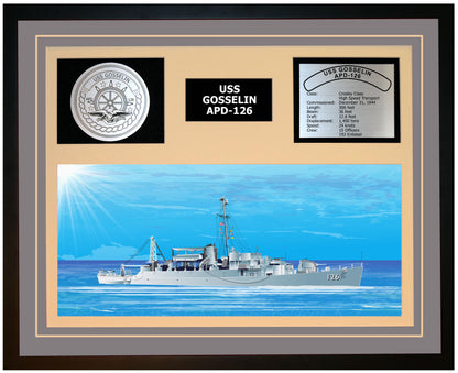 USS GOSSELIN APD-126 Framed Navy Ship Display Grey