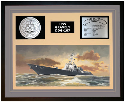 USS GRAVELY DDG-107 Framed Navy Ship Display Grey