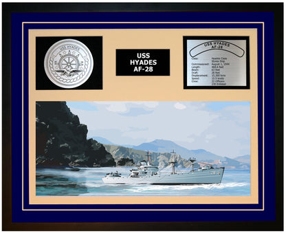 USS HYADES AF-28 Framed Navy Ship Display Blue