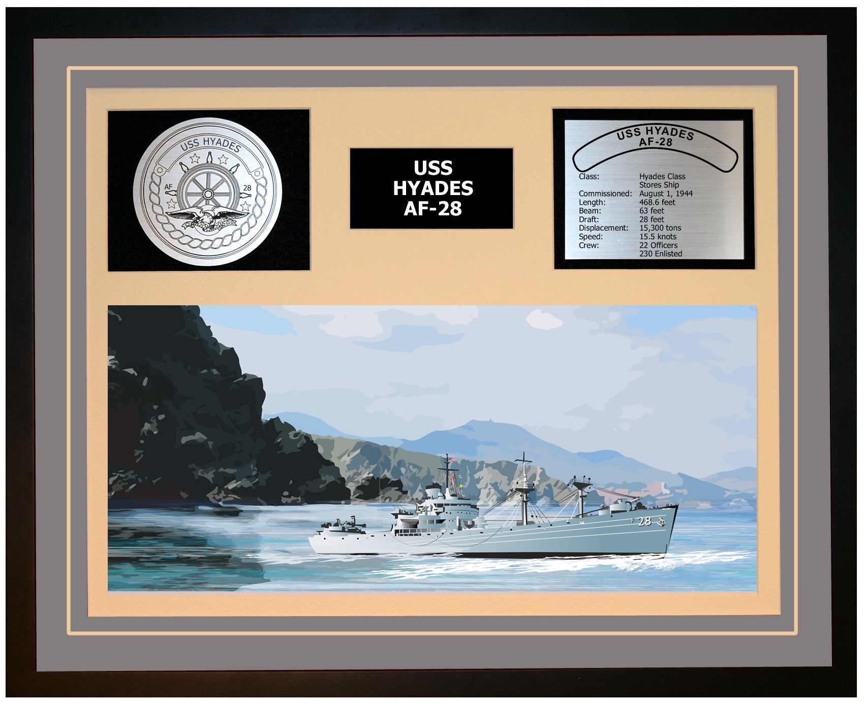 USS HYADES AF-28 Framed Navy Ship Display Grey