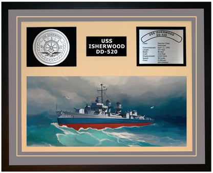 USS ISHERWOOD DD-520 Framed Navy Ship Display Grey