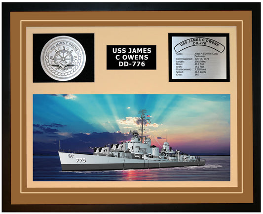 USS JAMES C OWENS DD-776 Framed Navy Ship Display Brown