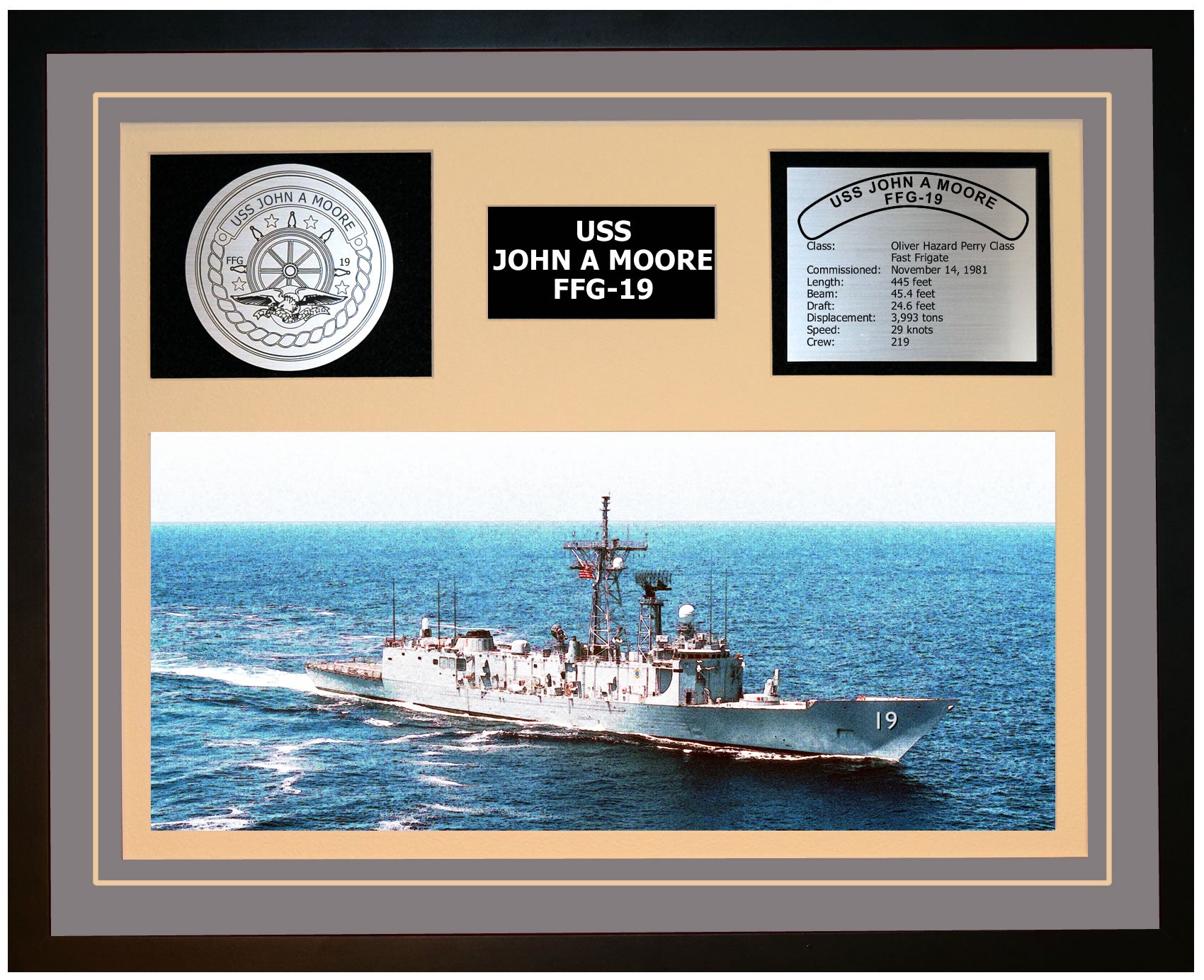 USS JOHN A MOORE FFG-19 Framed Navy Ship Display Grey