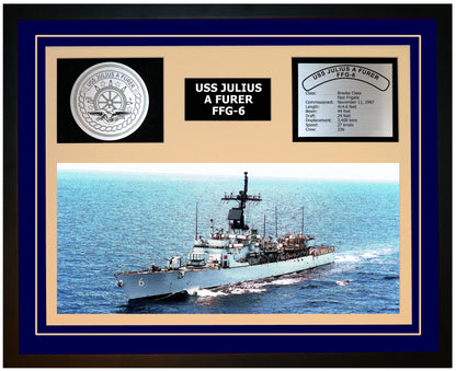 USS JULIUS A FURER FFG-6 Framed Navy Ship Display Blue