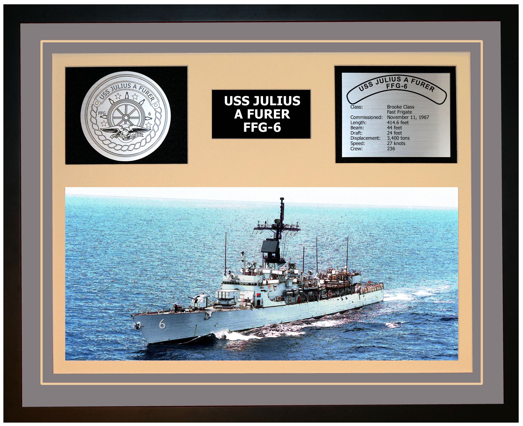 USS JULIUS A FURER FFG-6 Framed Navy Ship Display Grey