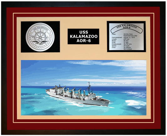 USS KALAMAZOO AOR-6 Framed Navy Ship Display Burgundy