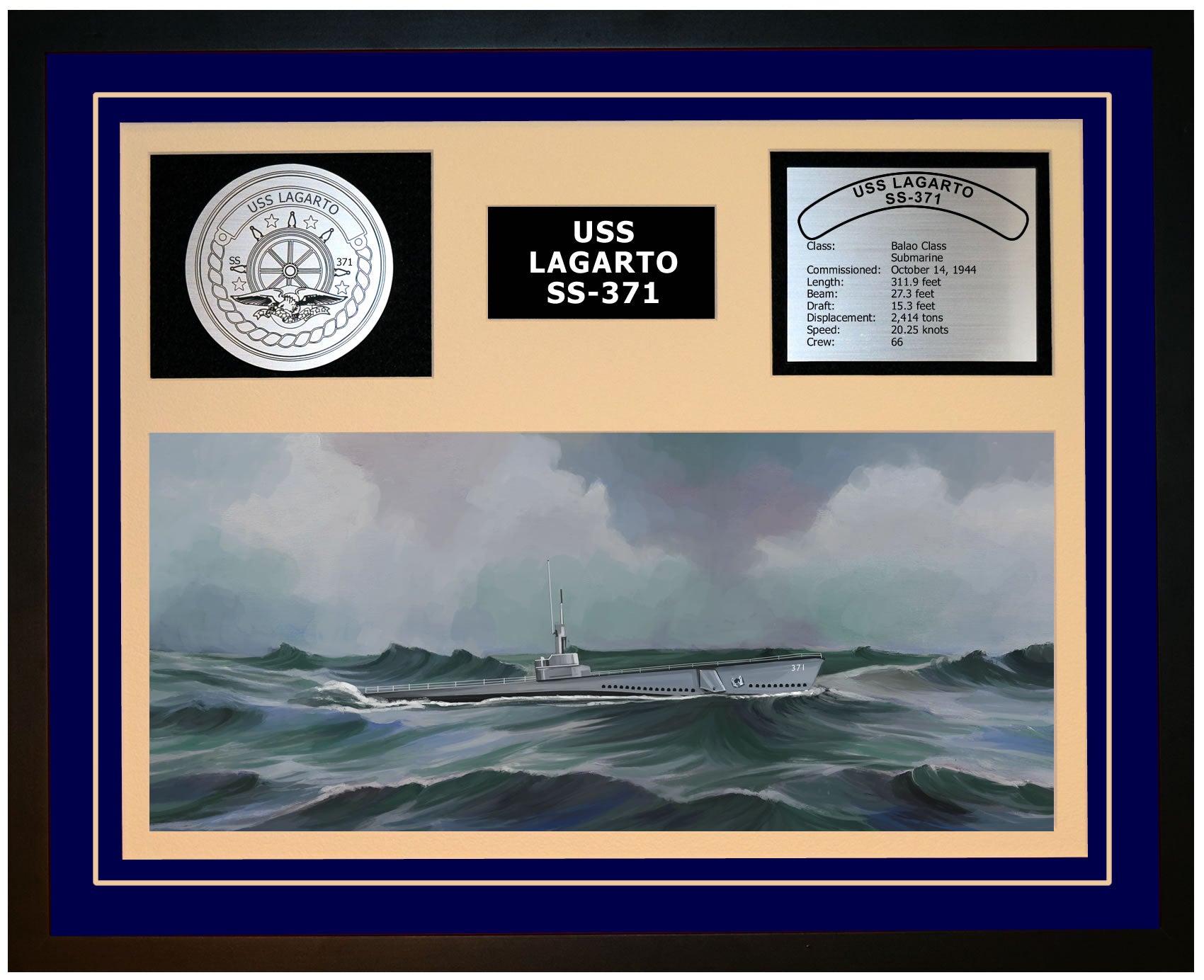 USS LAGARTO SS-371 Framed Navy Ship Display Blue